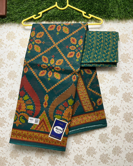 Meena Cotton Saree with Green Colour