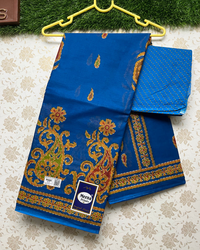 Meena Cotton Saree with Blue Colour