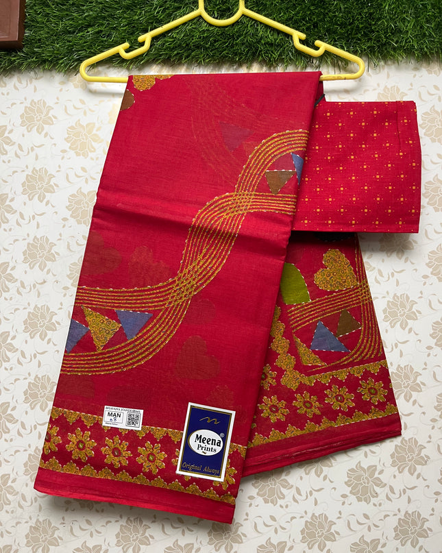 Meena Cotton Saree with Red Colour