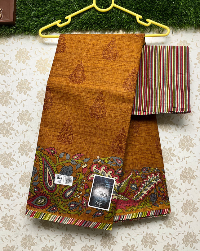 Meena Cotton Saree with brown Colour