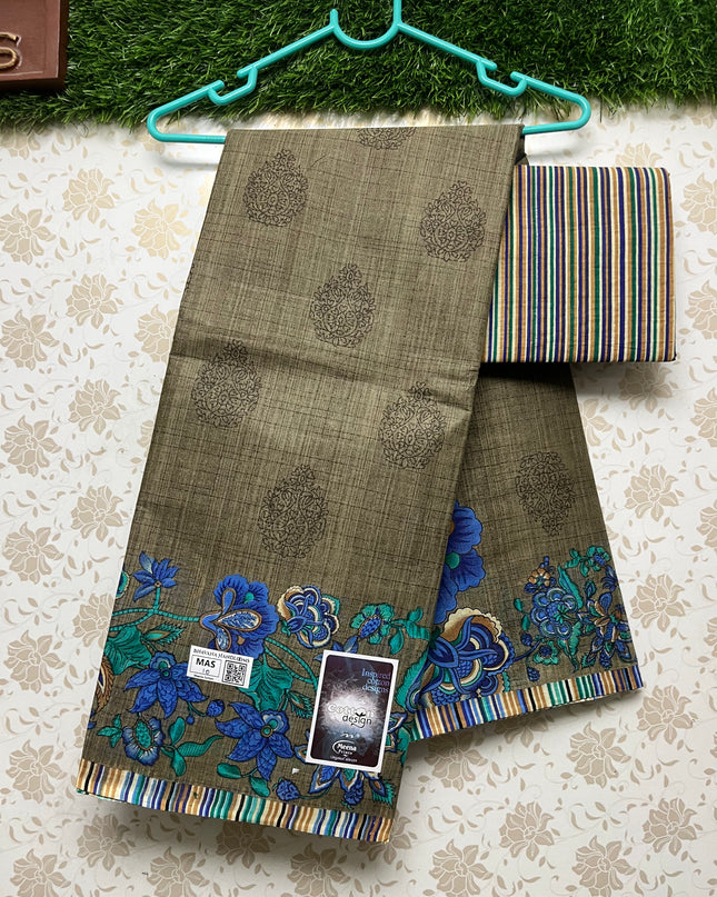 Meena Cotton Saree with Gray Colour