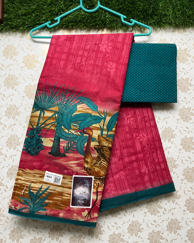 Meena Cotton Saree with Pink Colour
