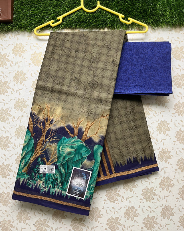 Meena Cotton Saree with Gray Colour