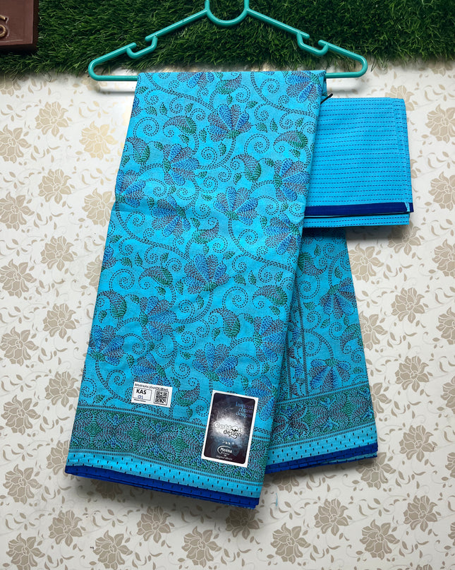 Meena Cotton Saree with Blue Colour