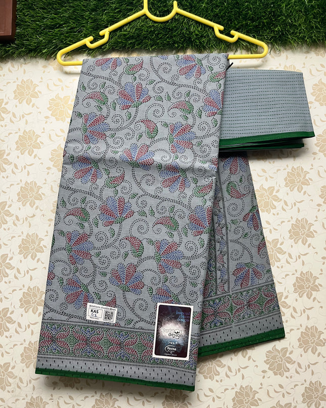 Meena Cotton Saree with Gray Colour
