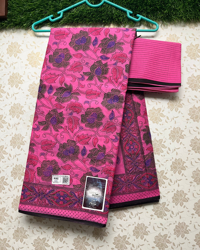 Meena Cotton Saree with Pink Colour