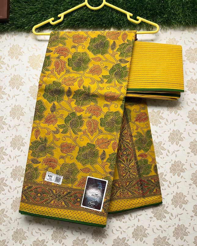 Meena Cotton Saree with Yellow Colour