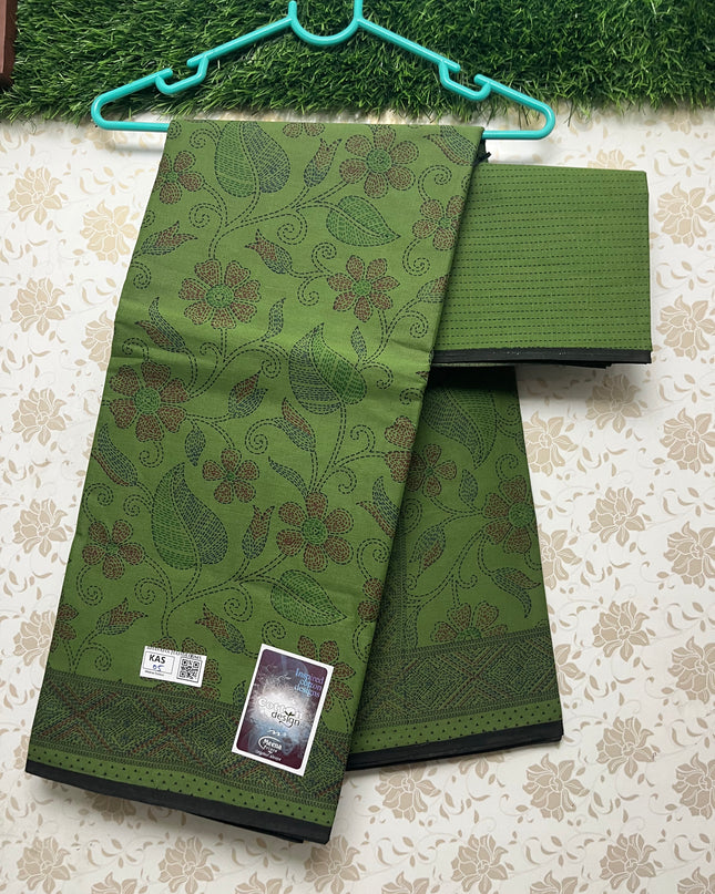 Meena Cotton Saree with Green Colour