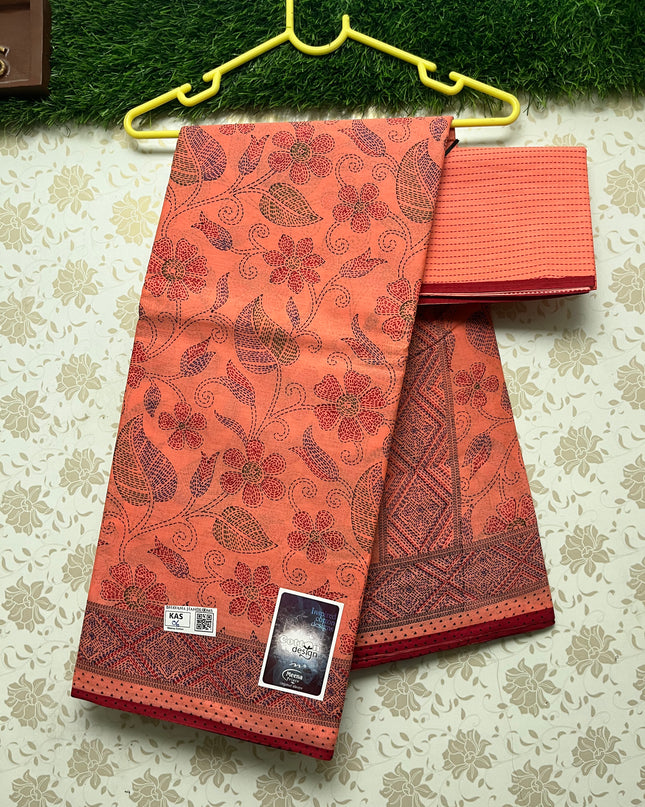 Meena Cotton Saree with Orange Colour