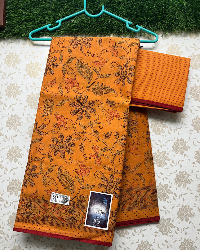Meena Cotton Saree with Yellow Colour