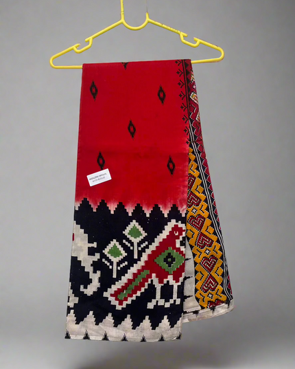Muslin Silk Saree With Ikkat Design With Red Colour