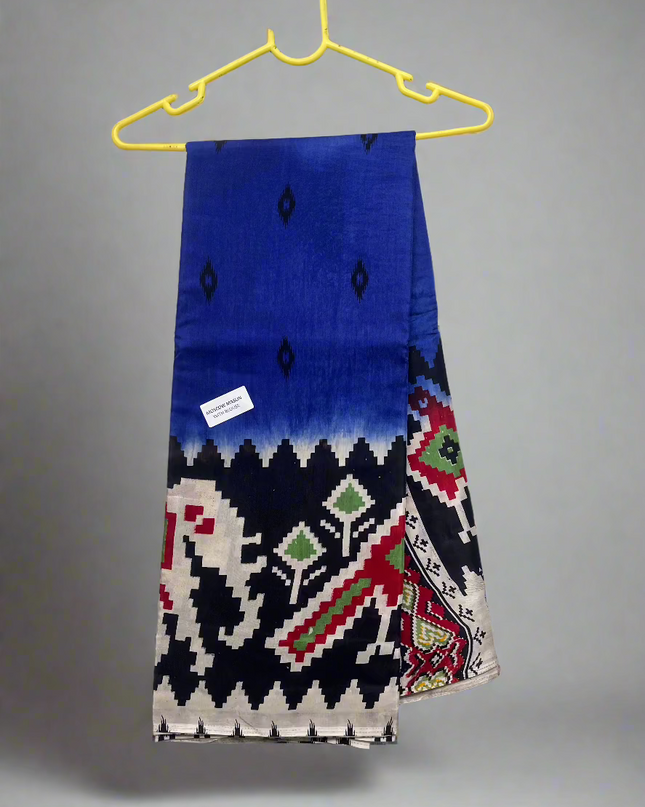 Muslin Silk Saree With Ikkat Design With Blue Colour