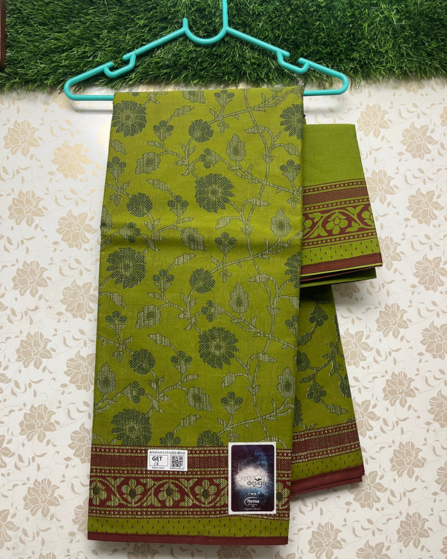 Meena Cotton Saree with Green Colour