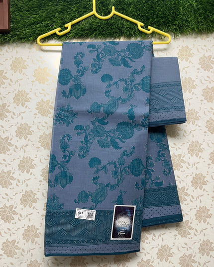 Meena Cotton Saree with Sea Blue Colour