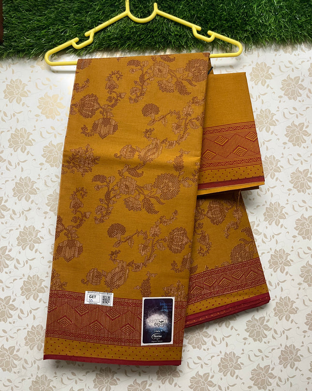 Meena Cotton Saree with Brown Colour