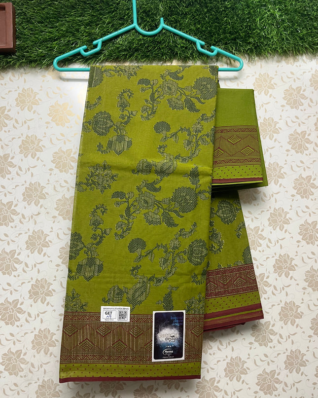 Meena Cotton Saree with Green Colour