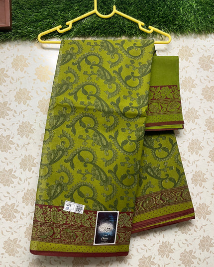 Meena Cotton Saree with Green Colour