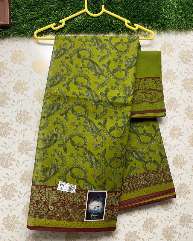 Meena Cotton Saree with Green Colour