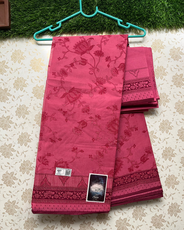 Meena Cotton Saree with Pink Colour
