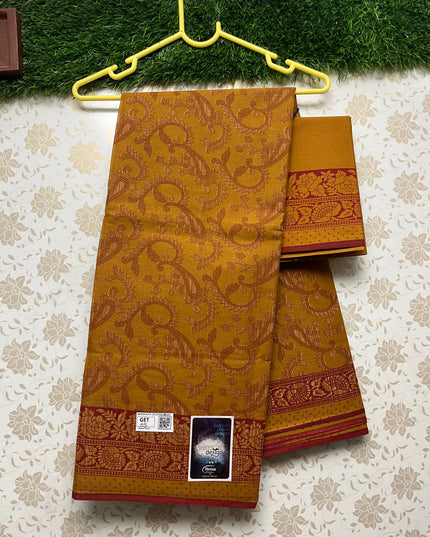 Meena Cotton Saree with Brown Colour