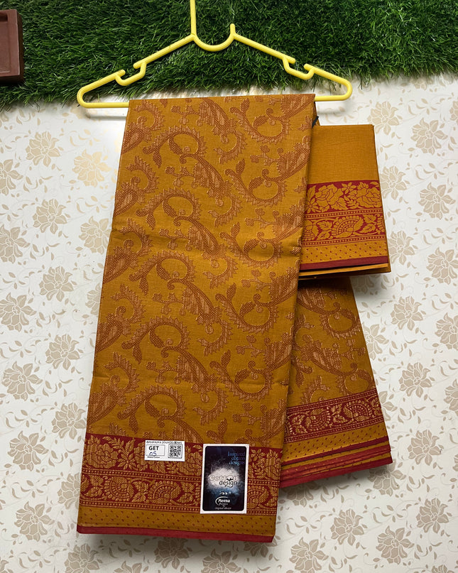 Meena Cotton Saree with Brown Colour