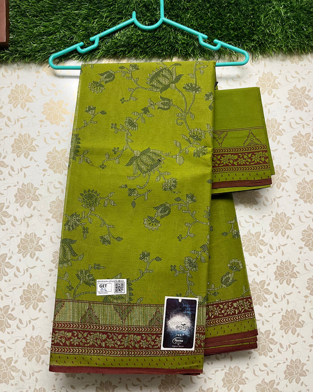 Meena Cotton Saree with Green Colour