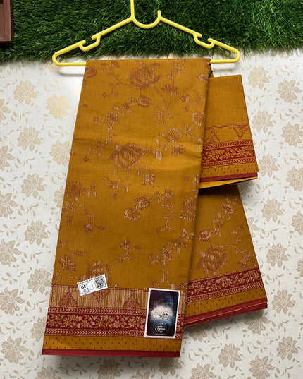 Meena Cotton Saree with Brown Colour