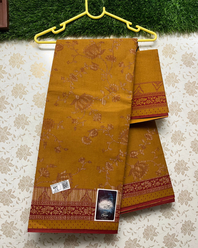 Meena Cotton Saree with Brown Colour