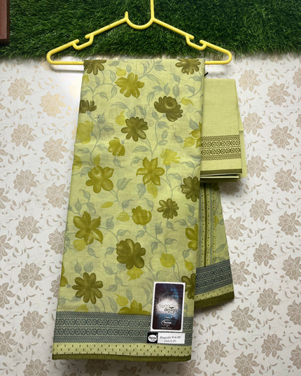 Meena Cotton Saree with Light Pesara Green Colour