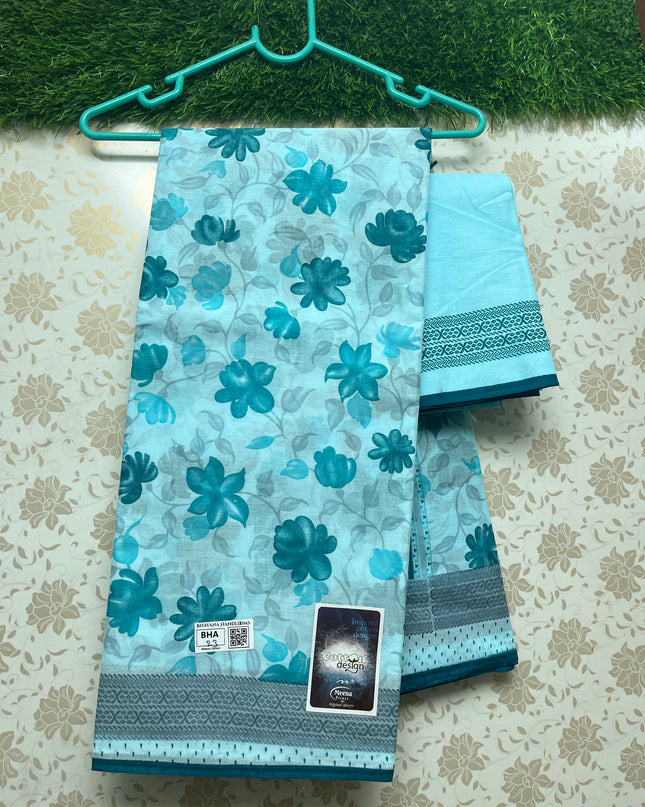 Meena Cotton Saree with Blue Colour