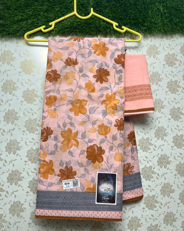 Meena Cotton Saree with Orange Colour