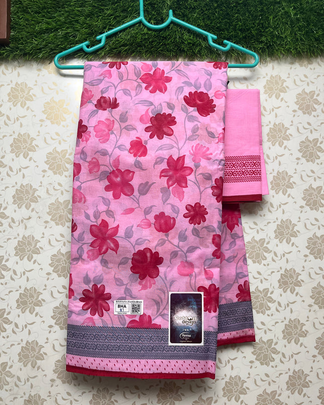 Meena Cotton Saree with Pink Colour