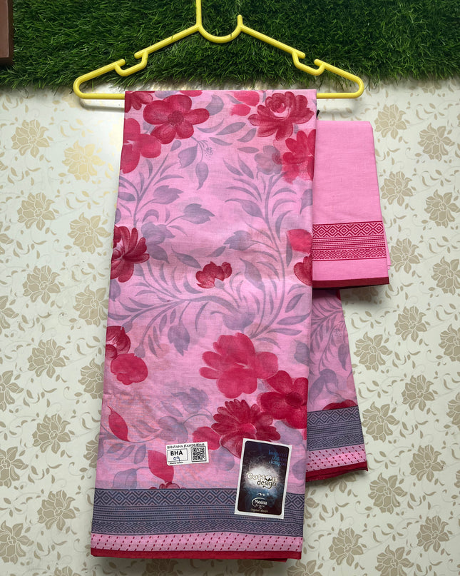 Meena Cotton Saree with Pink Colour