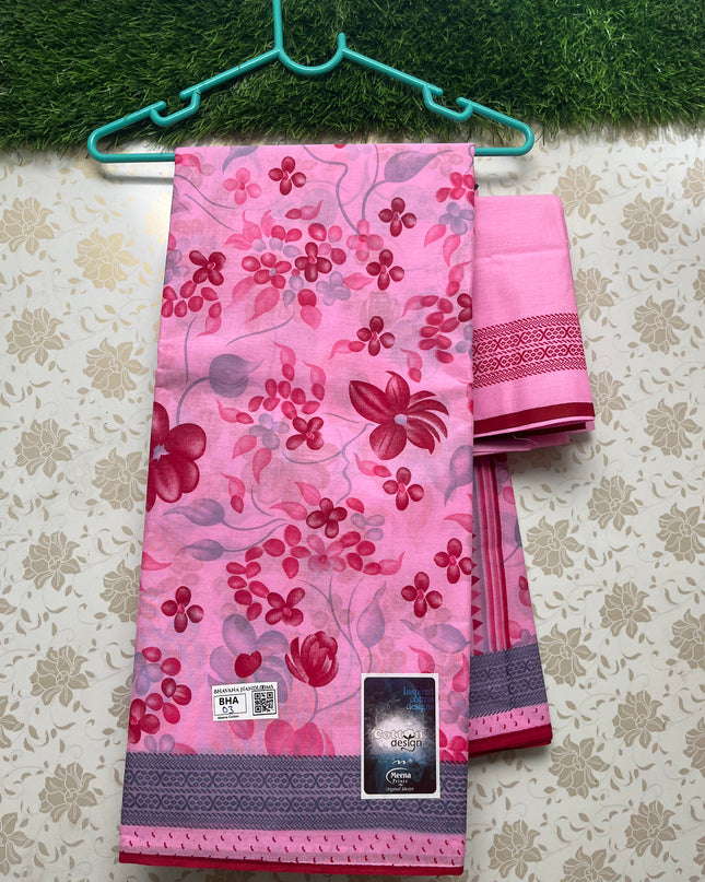 Meena Cotton Saree with Pink Colour