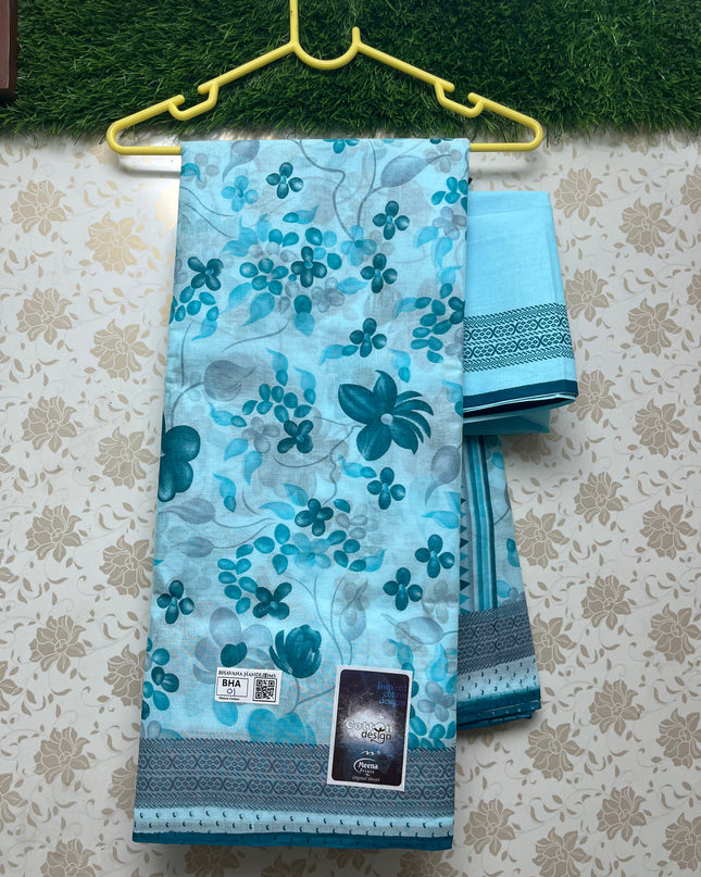 Meena Cotton Saree with Blue Colour