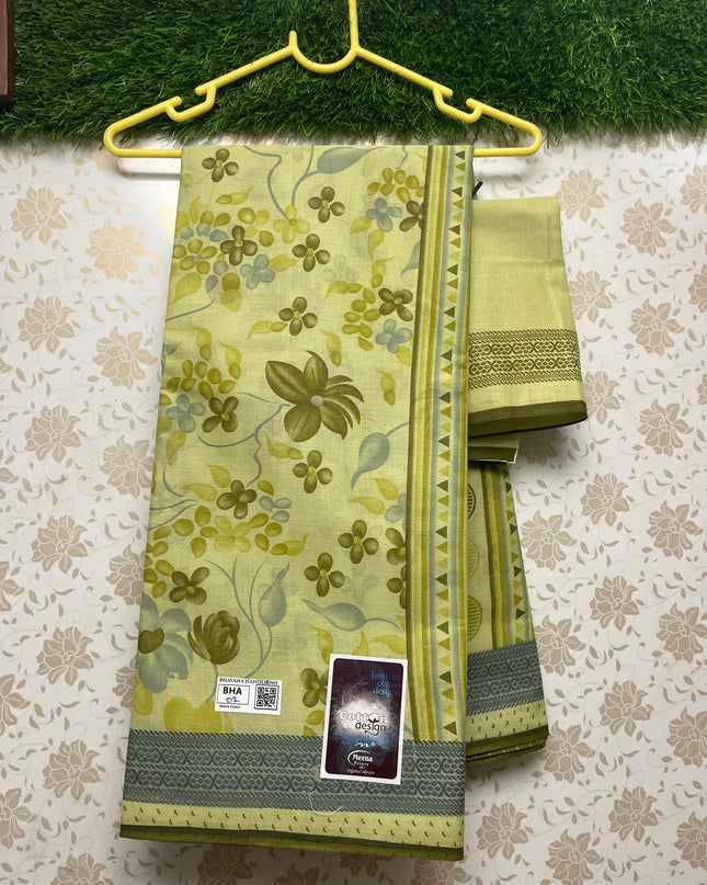 Meena Cotton Saree with Green Colour