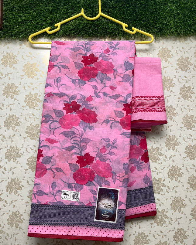 Meena Cotton Saree with Pink Colour