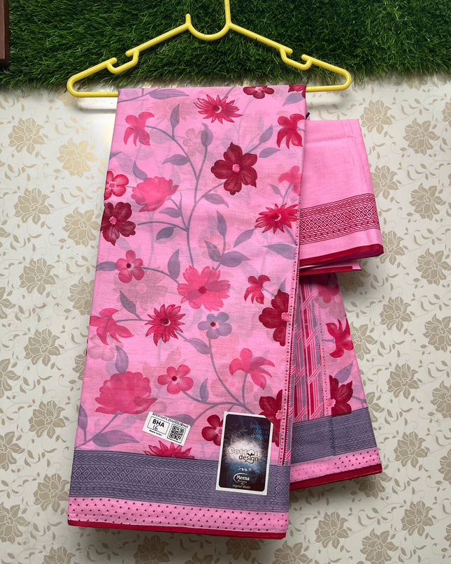 Meena Cotton Saree with Pink Colour