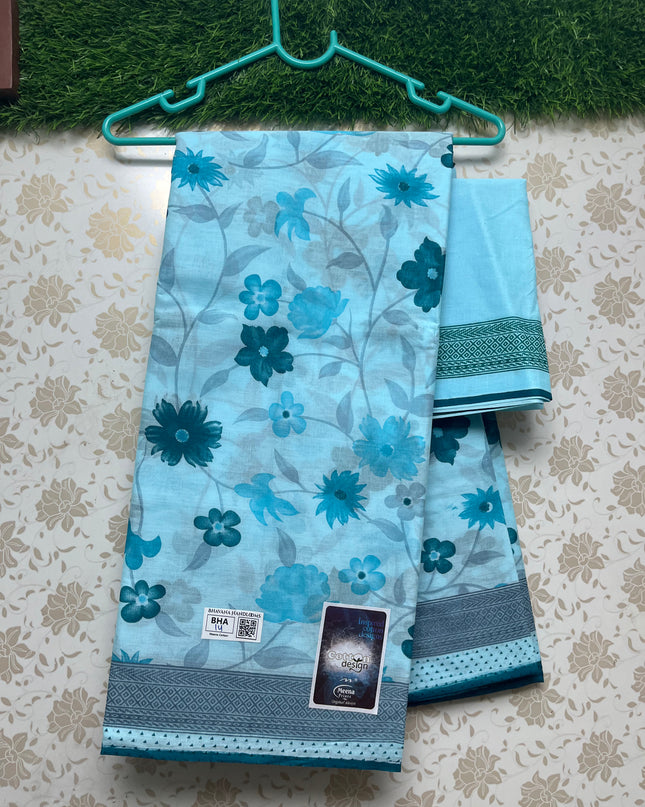 Meena Cotton Saree with Blue Colour
