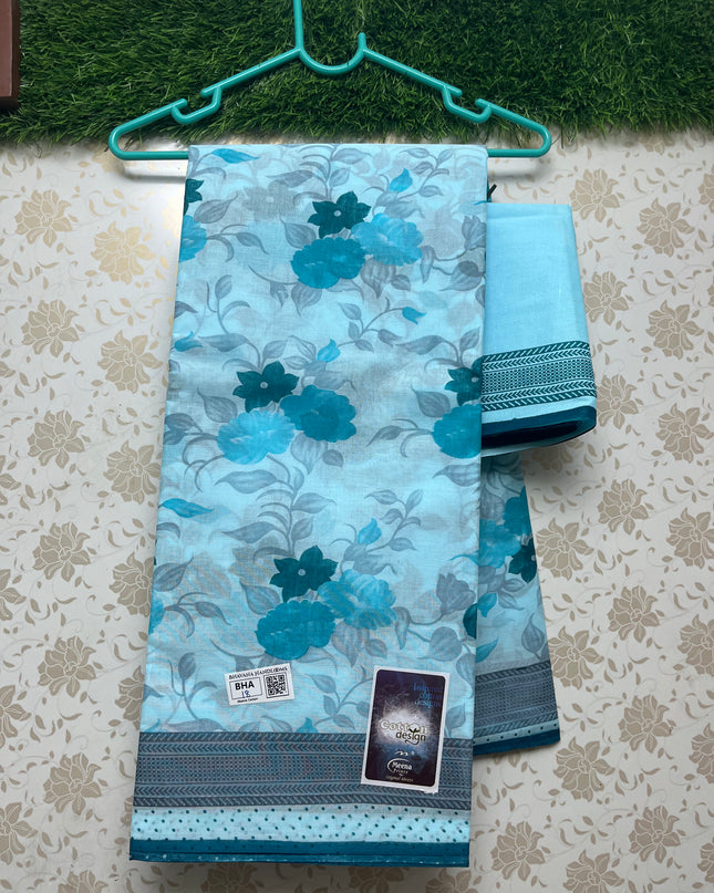 Meena Cotton Saree with Blue Colour
