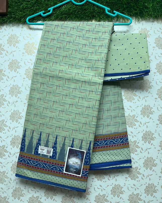 Meena Cotton Saree with Temple Border Cream Colour