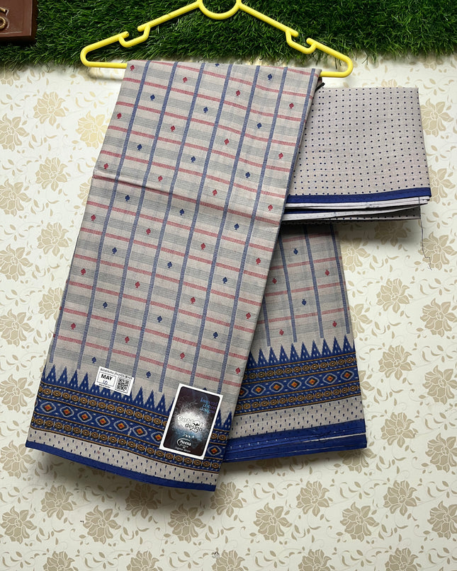 Meena Cotton Saree with Temple Border Gray Colour