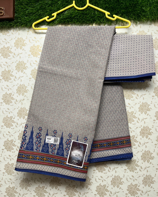 Meena Cotton Saree with Temple Border Gray Colour