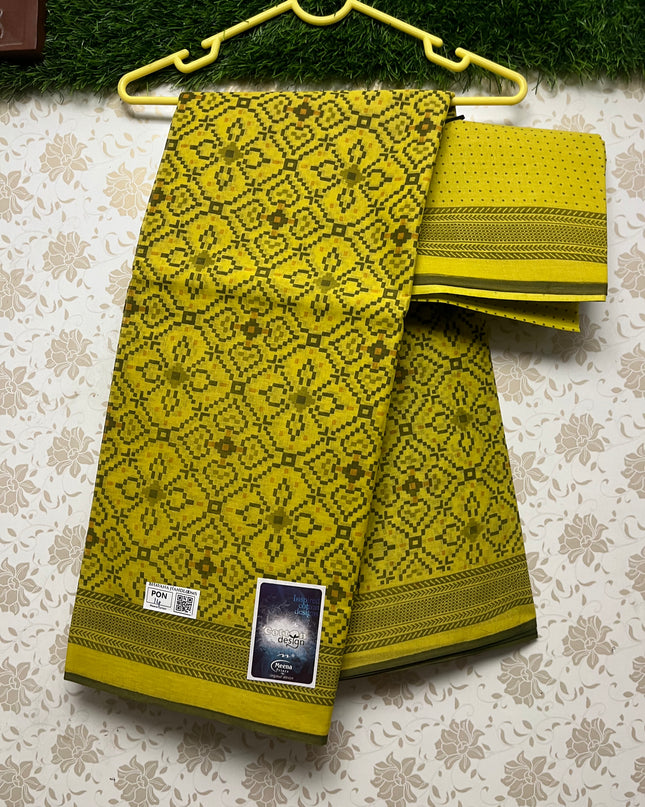Meena Cotton Saree with Sampangi Yelllow Colour