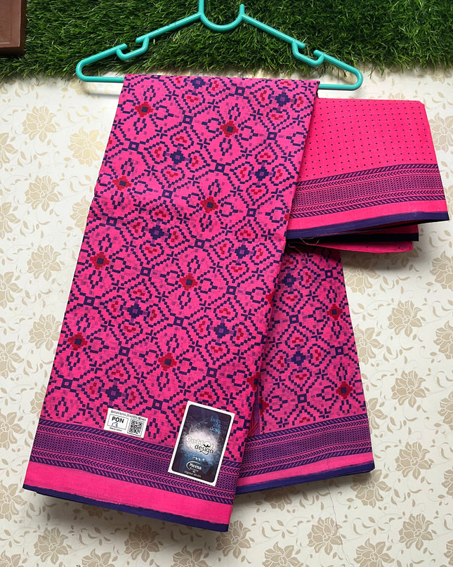 Meena Cotton Saree with Pink Colour
