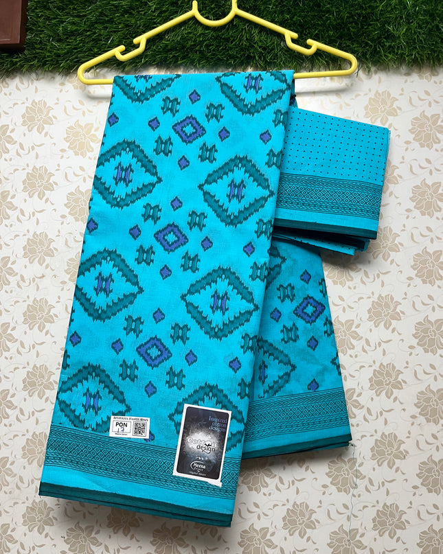 Meena Cotton Saree with Blue Colour