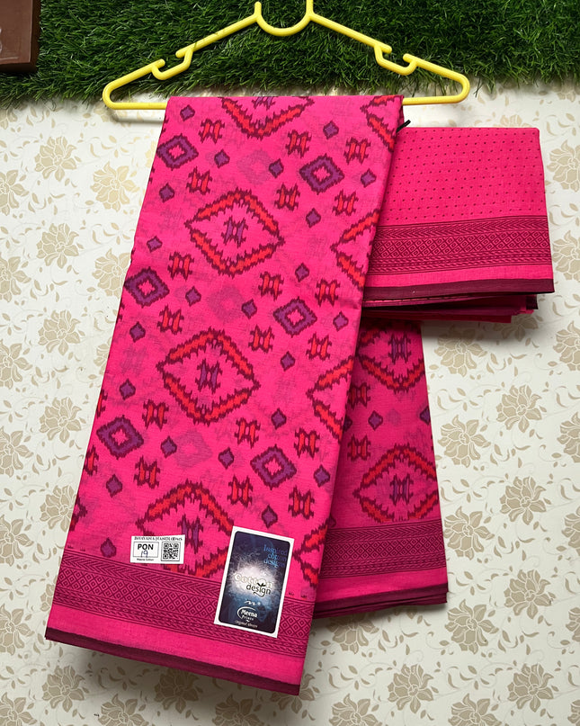Meena Cotton Saree with Pink Colour