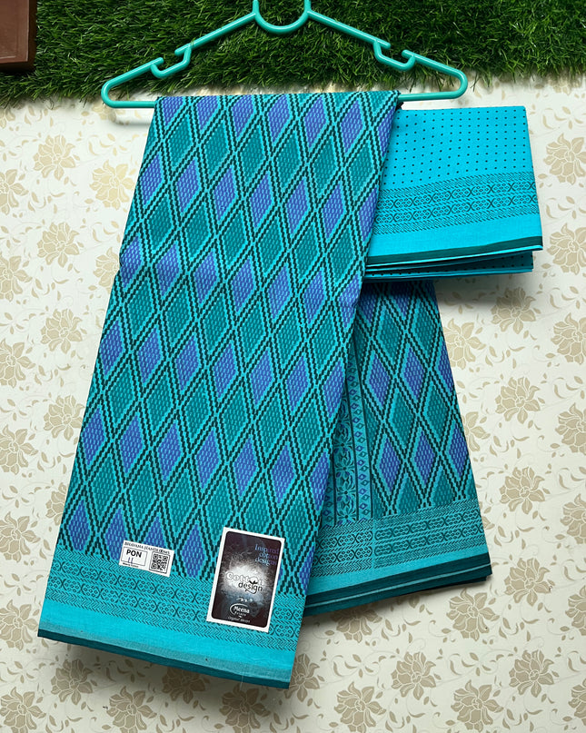 Meena Cotton Saree with Cyan Colour