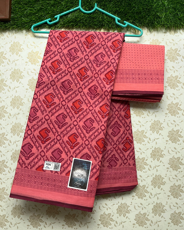 Meena Cotton Saree with Pink Colour