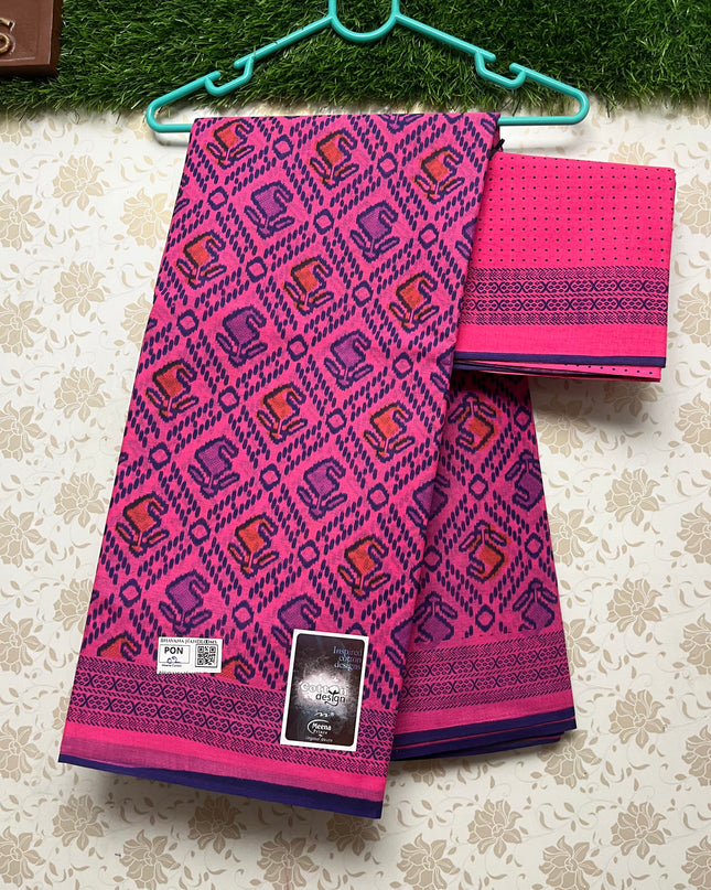 Meena Cotton Saree with Pink Colour